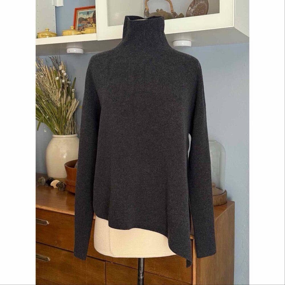 NAP Slant Turtleneck Wool Sweater Charcoal Gray